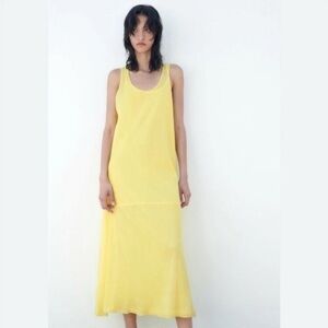 Zara Semi Sheer Knit Womens Dress Yellow Shiny long Y2K Grunge Limited edition S